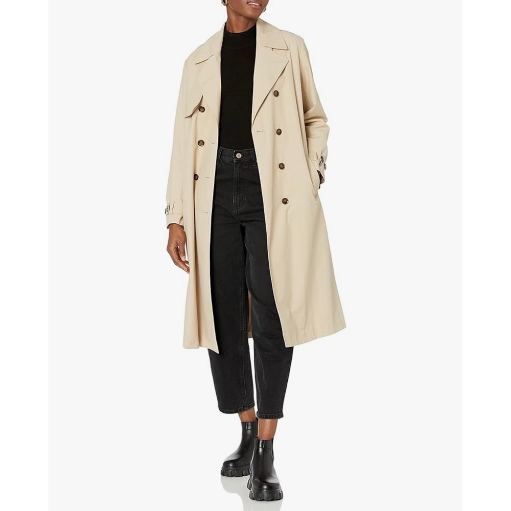 NEW The Drop Women Medium Beige Classic Double Breasted Trench Coat Belted
